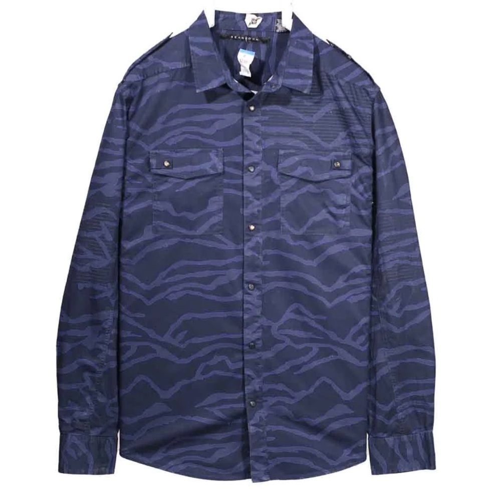 Sean John Blue Zebra Patterned Snap Front Shirt Size 4X